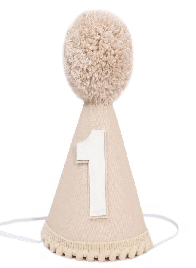 TERJIO Boys 1st Birthday Cone Hat - One Year Old Boy Birthday Decorations, Cake Smash Party Photo Props,Simple First Birthday Party Hat,Conical Hat With Pom Ball.(Khaki 1st Birthday Cone Hat) - Image 1